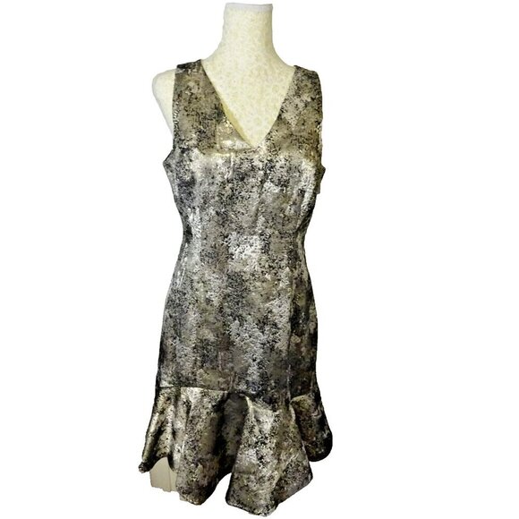 Natori Metallic Jacquard Dress Size 8 | Silver Gold Sleeveless Cocktail Party - Picture 1 of 10